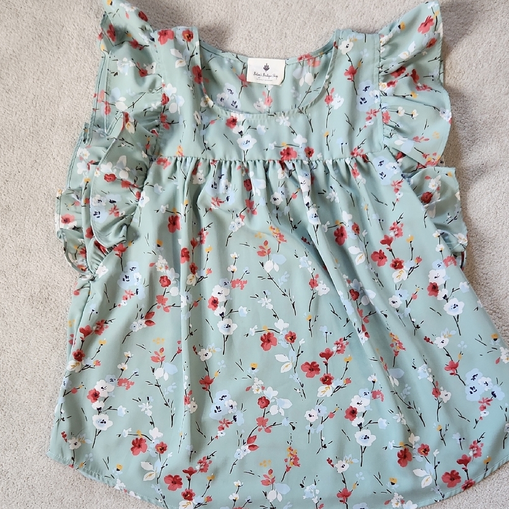 Cherry Blossoms Flowered Flutter Sleeve Tank Blouse - small